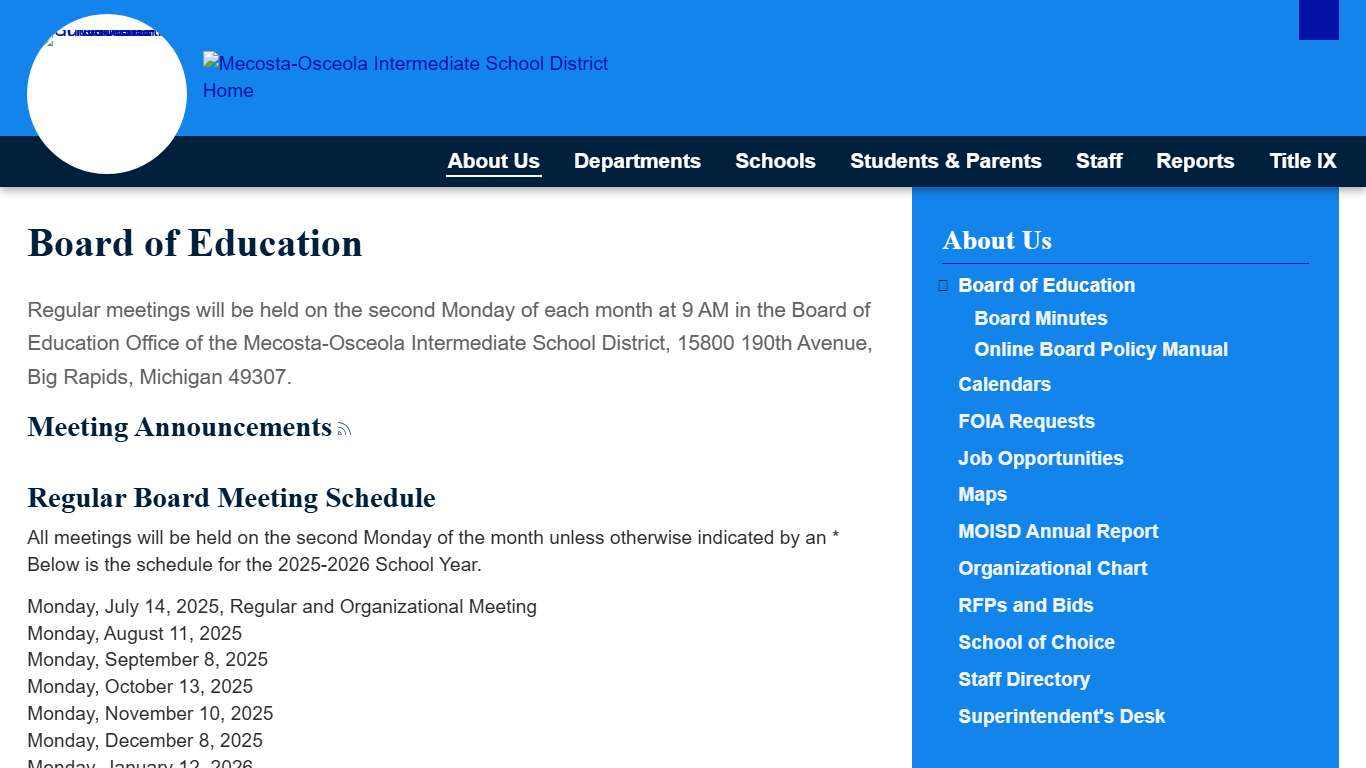 Board of Education - About Us - Mecosta-Osceola Intermediate School District